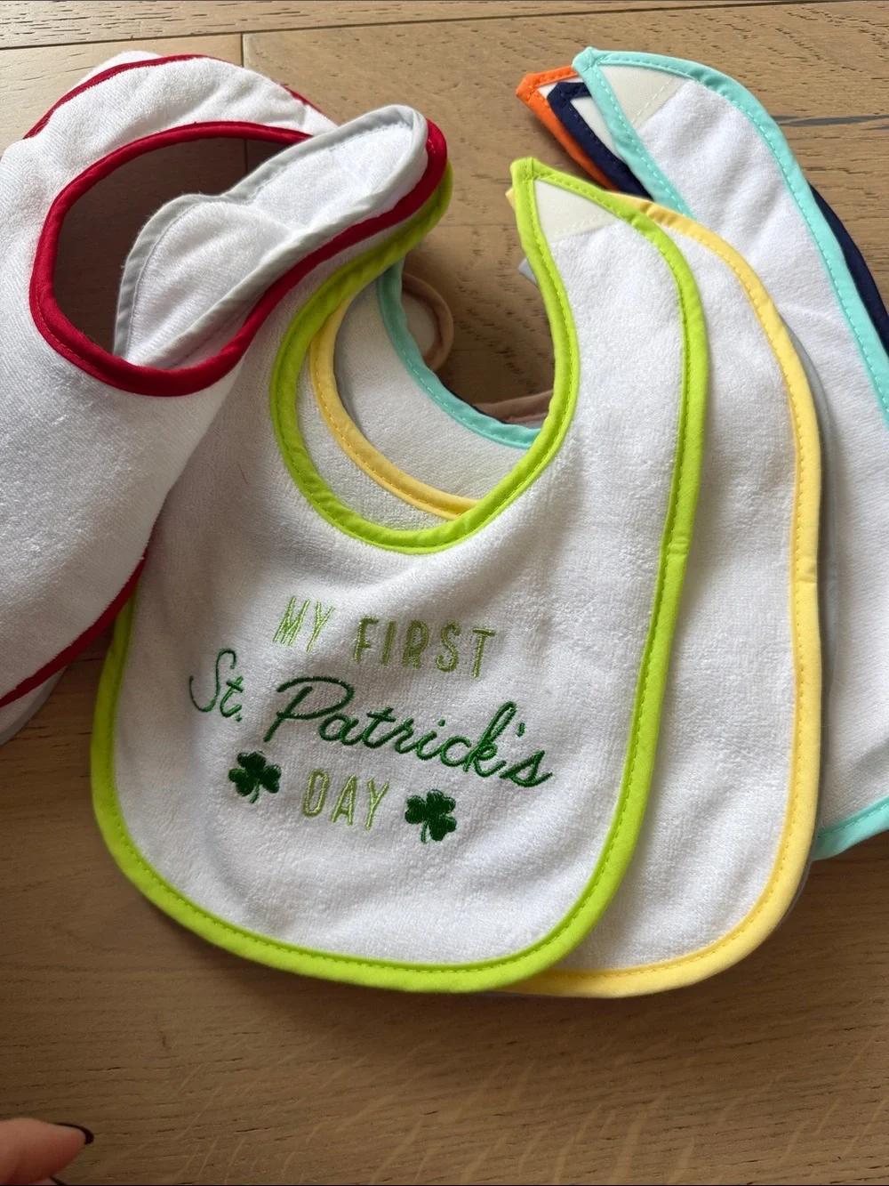 Multi-Color Trim Baby Bib Set - White Bibs with Assorted Edging